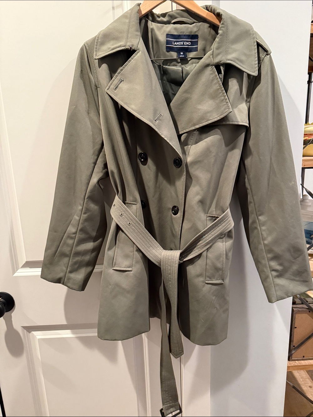Lands' End Olive Green Double-Breasted Trench Coat